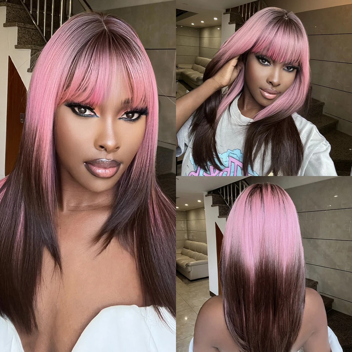 pink bob wig with bangs