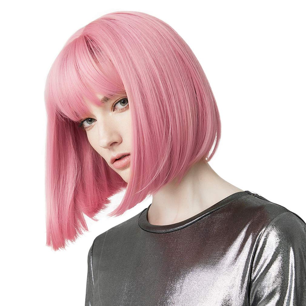 pink bob wig with bangs