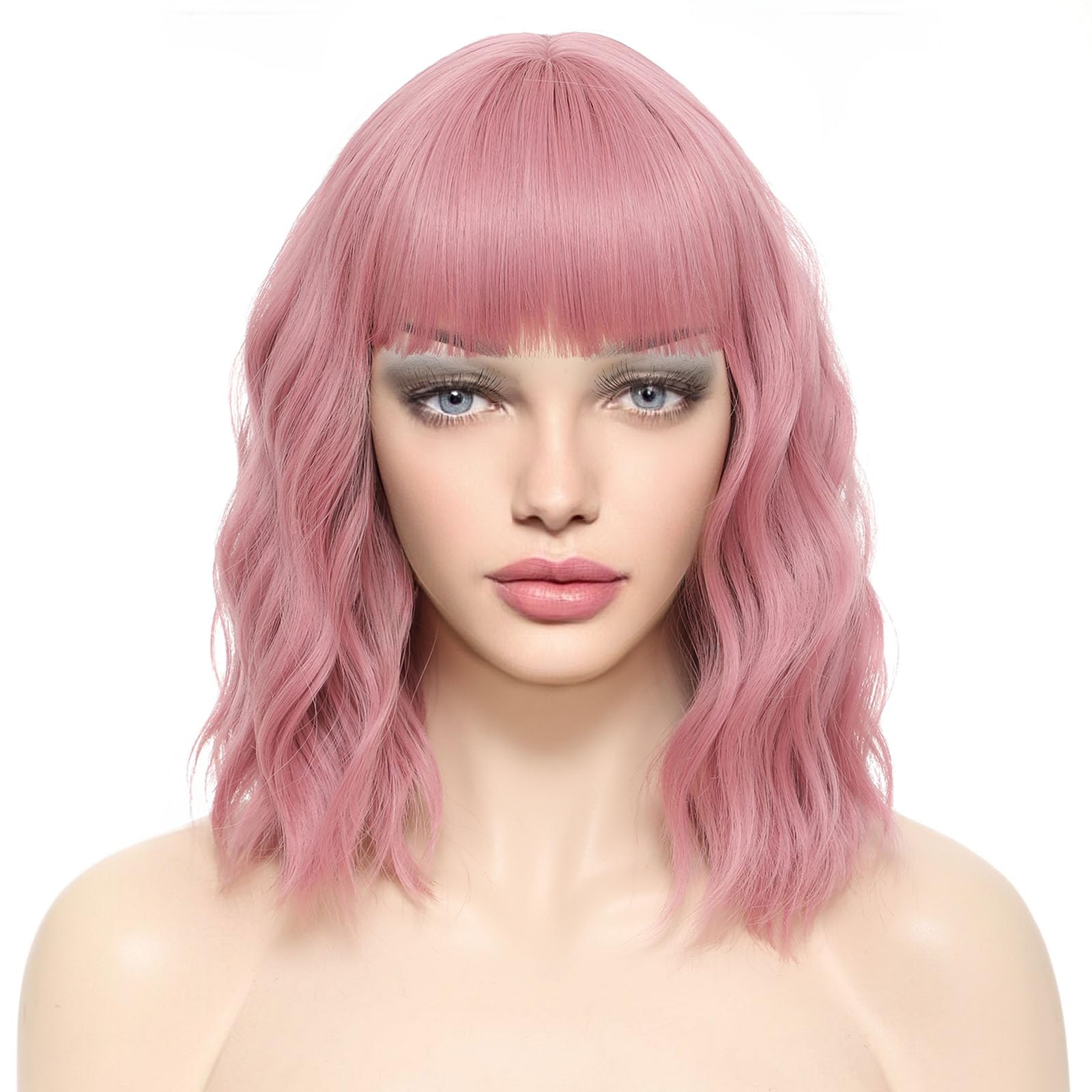 pink bob wig with bangs