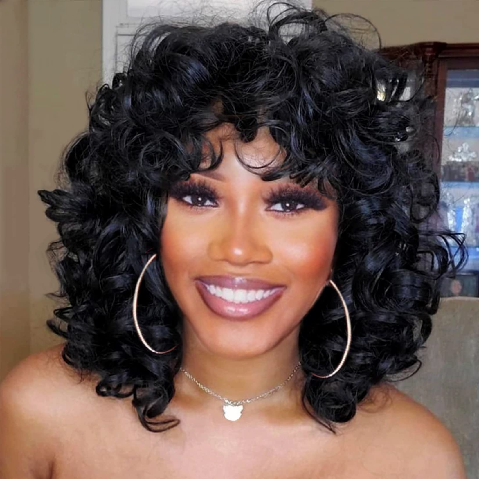 black curly wig